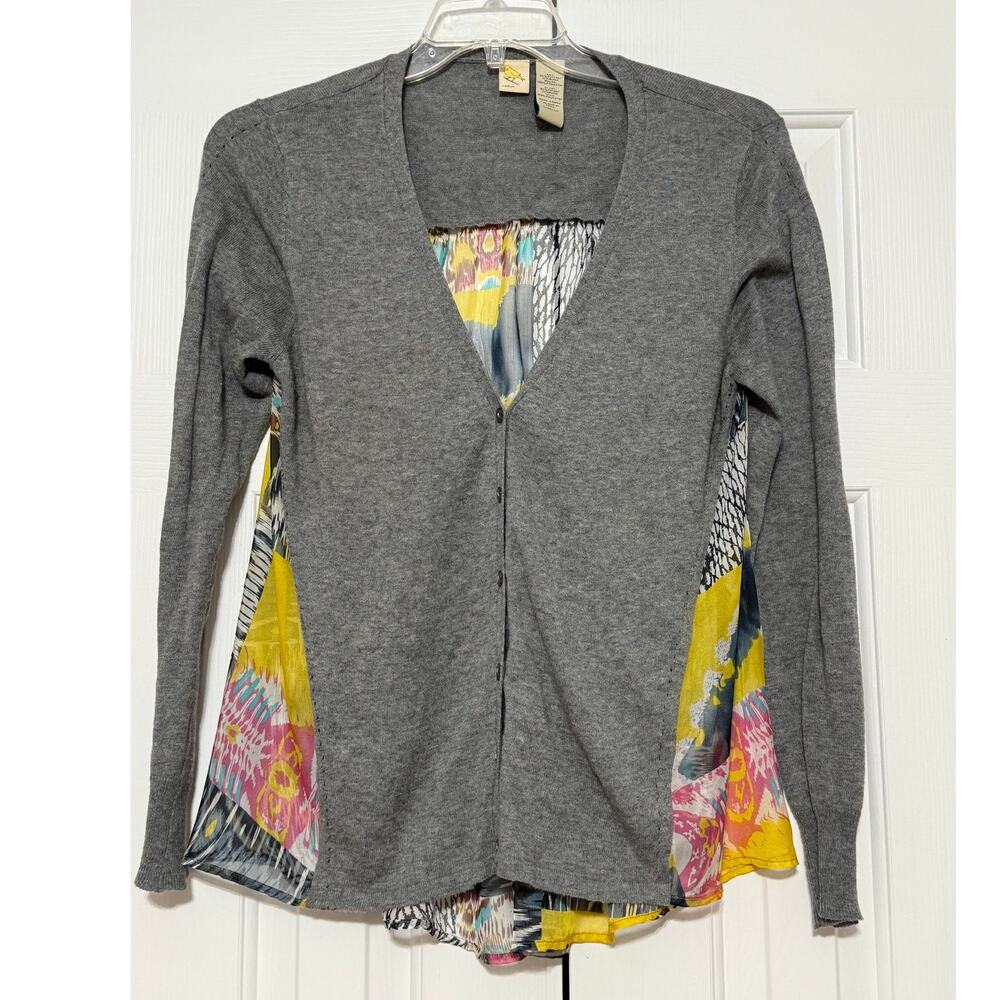 Yellow Bird X Anthropologie Gray Cardigan with Multi-Print Sheer Back, Size M